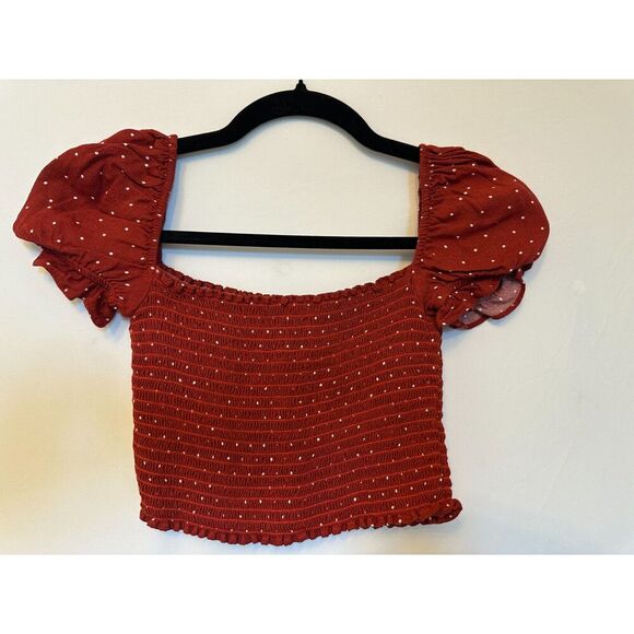 Reformation Red Crop Top with Puff Sleeves Size 0 - Picture 1 of 6